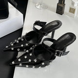 ADVBRIDGE  -   Crystal Diamond Buckle Strap Pointed Toe Women Pumps Slippers Fashion Party Prom Thin High Heels Shoes