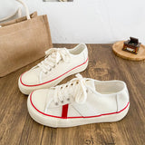 ADVBRIDGE  -  New Women Colorblock Vulcanized Canvas Sneakers Flat Sole Lace-Up Soft Comfort Latex Cushion Summer Student Casual Shoes