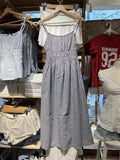 ADVBRIDGE  -  Navy Plaid Vintage Midi Dress Women Summer Elastic Waist A-line Cotton Ruffles Lace-up Vestido Sweet Cute Long Camis Dresses New