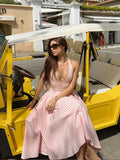 Advbridge Sexy Woman's Backless Sleeveless Halter Long Dress Elegant Plaid Slim Ruffle Hem Vestidos 2024 New Lady Vacation Party Robes