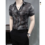ADVBRIDGE  -  Men's short-sleeved shirt, ice silk fabric, thin and new style high-end casual summer printed shirt