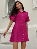 Solid Dress For Women Elastic Waist Patchwork Vestidos De Mujer Single Breasted Turn-Down Collar Slim Outfits Regular For Summer