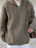 Advbridge Korean High Street Semi Zipper Pullover Sweater Mens Solid Color Hooded Knitted Sweater Lazy Style Design Jacket Couple Style