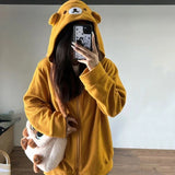 Advbridge Kawaii Zip Up Hoodies Women Oversized Japanese Girl Preppy Style Cute Bear Sweatshirts Sweet Lolita Embroidered Tops