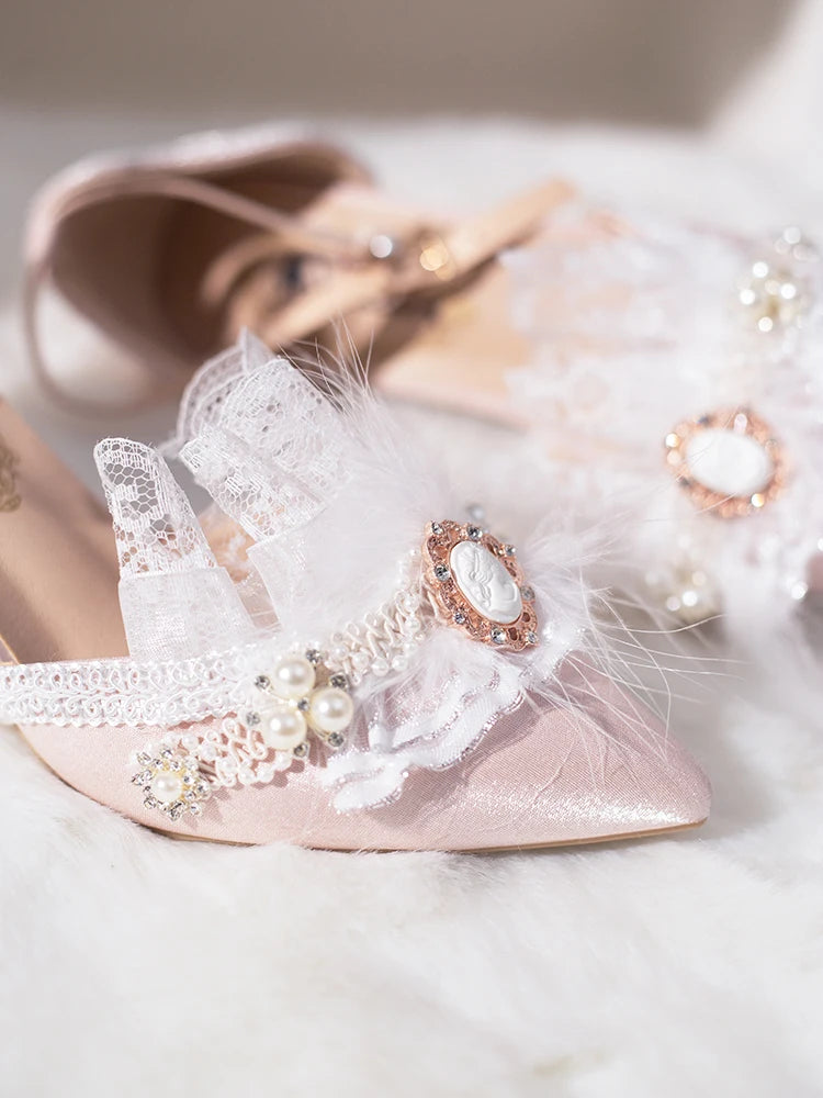 Advbridge Victoria Elegant CLA Series Daily Lolita Gold Style Versatile Pointed Satin High Heels Luo Shoes Wedding Shoes