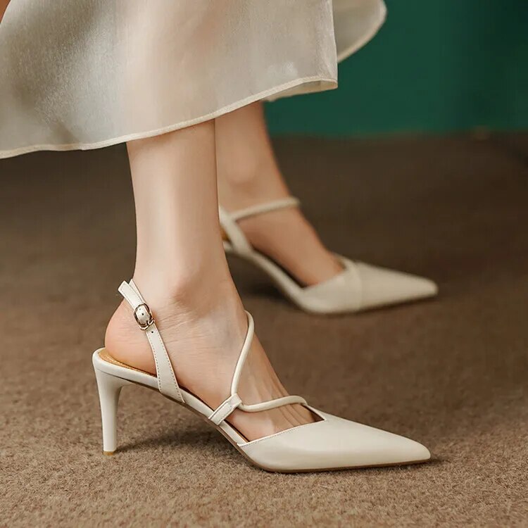 Advbridge New Summer Sandals Genuine Leather Women Sandals Pointed Toe Back Strap Thin Heel Shoes for Women Casual Shoes Zapatos De Mujer