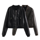 Advbridge Street Fashion Short Slim-fit PU Leather Zipper Jacket,Women's Autumn New Stand Collar Locomotive Clothing, Pilot Leather Jacket