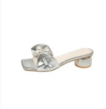 ADVBRIDGE  -  Low Rubber Slippers Shoes Slipers Women String Bead Luxury Slides Square heel 2025 Soft Designer Block Hoof Heels Fashion PU Fab
