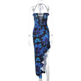 Advbridge  New Clothing Women's Spring New Fashion Sexy Hollow Backless Tie Split Printed Dresses new style long dresses