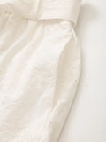 ADVBRIDGE  -  Hollow Out Embroidery White Two-Piece Set Women O Neck Long Sleeve Blouse+belted Shorts Sets Summer Casual Simple Fashion Suits