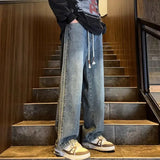 Advbridge Men's Washed Retro Jeans Men's Loose Straight Leg Wide Leg High Street American Casual Pants