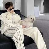 Advbridge Men‘s Wintern outfits Japanese Atmosphere Outfit Casual Sports Suit for Men Korean Style Spliced Reflective Jacket Loose Stripes Wide-leg Sweatpants