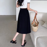 Advbridge Side-slit Suit Skirts Women Mid-calf High Waist Korean Style A-line Skirt Summer Elegante All-match Streetwear Female Plus Size
