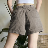 ADVBRIDGE Streetwear Vintage Denim Cargo Shorts Women Pockets Decorate High Waist Shorts Woman Distressed Short Jeans Pants Female