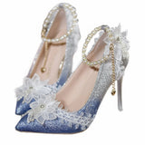 Advbridge French Elegant Vintage Girl Shoes Gradient Starl Sky Flower Pearls Tassels Pointed Sandals Elegant Tea Party 9cm High Heel Shoes