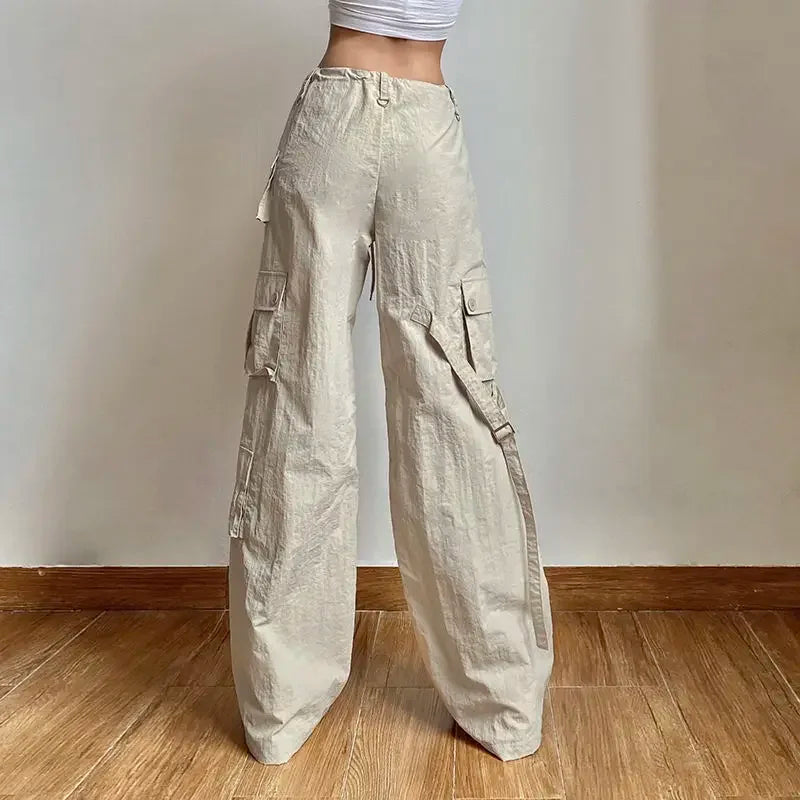 Advbridge  -  Women Low Rise Baggy Casual Joggers Tech Pants Pocket Patchwork Straight Wide Leg Pants Y2K Fashion Cargo Pants Streetwear