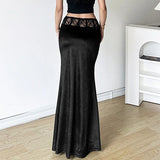 Advbridge  Goth Dark Elegant Mall Gothic Velvet Trumpet Skirts Y2k Partywear Lace Patchwork Sexy Long Skirt Ladies Evening Black Slim Cloth