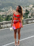 ADVBRIDGE  -  Summer Beach Party Dress Women Sexy Tie-dye Hollow Out Mini Gowns Chic Off Shoulder Sleeveless Slim Fit Vestidos For Women 2025