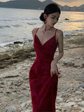 Advbridge  -  Women Summer New Elegent Sleeveless Red  Spaghetti Strap Dress Female Fashion Party One Piece Vestidos Backless Clothes