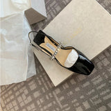 Advbridge French chunky heel diamond-head sandal women 2024 spring and summer new fashion low heel one-line buckle Mary Jane single shoes