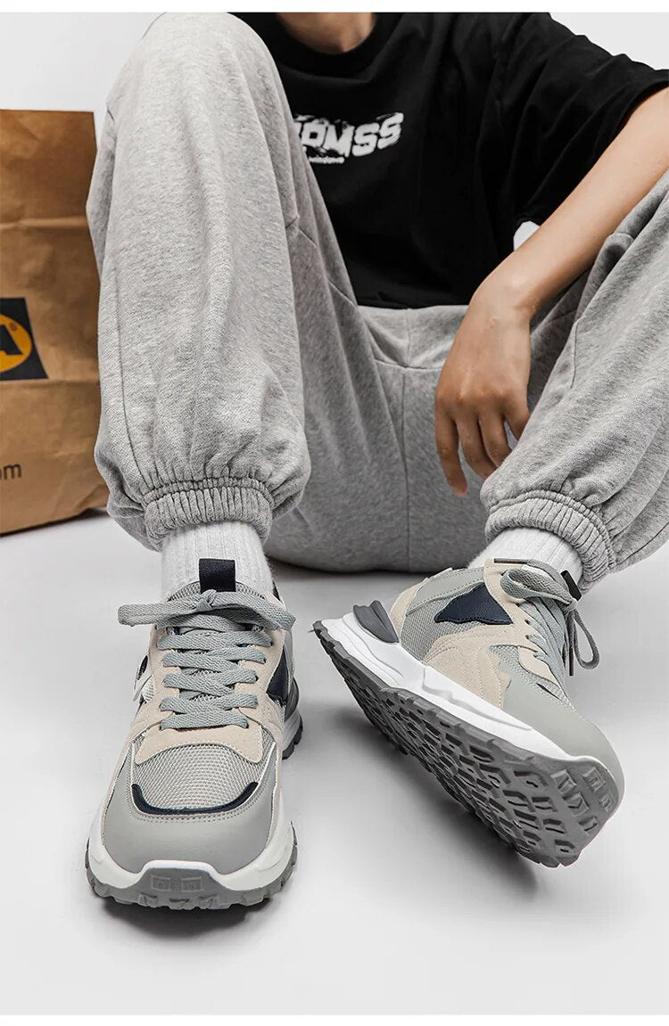 Advbridge Hong Kong Style Mens Sports Shoes Mesh Breathable Vintage Outdoor Running Chunky Sneakers Casual Platform Comfortable Male Shoes