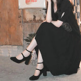 Advbridge New Black Suede Mary Janes Shoes Women Chunky Heel High Heels Women Round Toe Pumps Women Party Dress Shoes Zapatos De Mujer