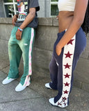 Advbridge Y2K American Leisure Water-washed Sweatpants for Men and Women Loose Wide-leg Pants with Striped Side Underwear Straight Pants