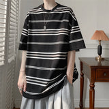ADVBRIDGE  -  Summer Striped Men's T-shirt Loose Casual Daily Large Size O-Neck Street T-shirt Gym Fitness Short Sleeves T-shirts Q126