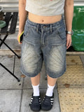 Advbridge Vintage Washed Y2k Jorts Women Streetwear Baggy Grunge Blue Denim Shorts Oversized Harajuku Aesthetic Knee Length Jeans