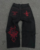 Advbridge Y2K Fashion New Hiphop Skull Graphic Embroidery Blue Retro Jeans Streetwear Men And Women Popular Harajuku Gothic Wide-leg Pants