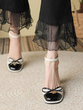Advbridge Bow Elegant Sweet Mary Janes Shoes Women Patchwork French Vintage Pumps Shoes Female Holiday Korean Designer Shallow Shoes