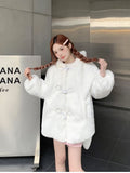 Advbridge Winter Oversized Warm White Faux Fur Coat Women ith Bunny Ears Kawaii Sweet Cute Japanese Style Fluffy Jacket Hoodie