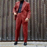 Advbridge Men's Corduroy Suit Double Breasted Gun Lapel 2 Piece Jacket + Pants Best Party Casual Men's Wedding Outfit Full Suit