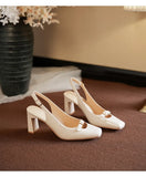 ADVBRIDGE  -  Designer Sandals Women Pumps French Women's Shoes Beige Square Toe High Heels Single Shoes Mary Sandals Sandalias De Mujer
