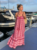 Advbridge Crochet Bohemian Summer Dress for Women Spaghetti Strap Red Vintage Tassel Beach Dress Maxi Long Casual Sundress Autumn