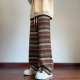 Advbridge Wide Leg Pants Men Women Autumn Winter Fashion Casual Straight Pants Loose Mopping Pants Harajuku Vintage Striped Black/Coffee