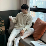 Advbridge Men's Light Luxury Slim Knit Polo Neck Sweater Korean Review Clothes Retro Long Sleeve Streetwear Leisure Fashion Knitwear