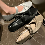 ADVBRIDGE  -  Women's cow leather metal buckle slip-on ballet flats sweet bowtie soft comfortable elegant ladies slim daily ballerinas shoes
