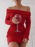 Advbridge Sexy French Knitted Long Sleeve Pink Y2k Vintage Winter Clothes Slim Knitwear Vestido Off Shoulder Women Sweater Bodycon Dress