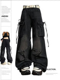 Advbridge Y2K Vintage Cargo Baggy Jeans Women Streetwear Star Patch Pockets Gothic Wide Leg Jeans Punk Harajuku Denim Trousers 2000s