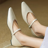 ADVBRIDGE  -  Women's genuine leather metal buckle pointed toe slip-o Mary Jane flats high quality soft comfortable 2cm kitten heel shoes sale
