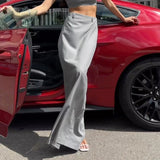 ADVBRIDGE  -  Trendy Office Lady Gray Versatile Half Skirt 2024 Casual High Waisted Zipper Straight Split Midi Skirts Temperament Outfits