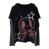 Advbridge Y2K Subculture Tshirt Long Sleeve Faux Two Piece Harajuku Loose Punk Tees Casual Rock Emo Grunge Aesthetic Tops