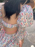 Advbridge Fragmented Flower Sexy Backless Dress, Women'S Generous Collar Design, Seaside Vacation Wearing Split Long Skirt