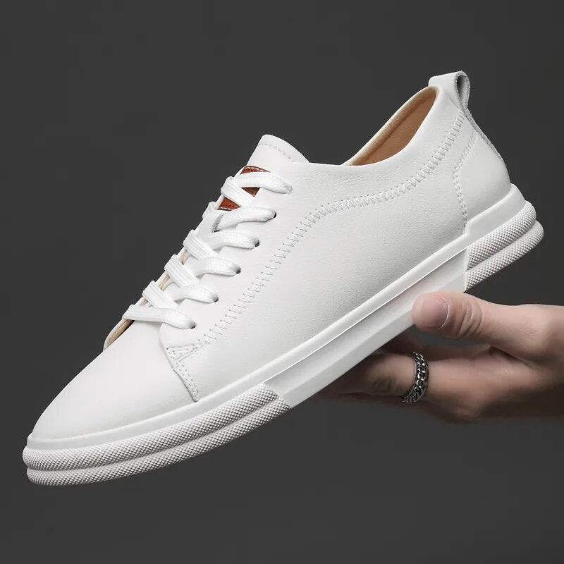 Advbridge White Fashion Men's Leather Sneakers Breathable Casual Loafer Shoes Mens Vulcanized Shoes Skate Shoes Men Tenis Masculino Comfy