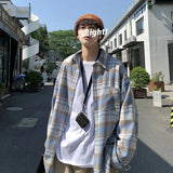 ADVBRIDGE  -  Autumn Thick Woolen Shirt Men Fashion Retro Casual Oversized Plaid Shirts Mens Korean Blue/Green Loose Long-sleeved Shirt Men