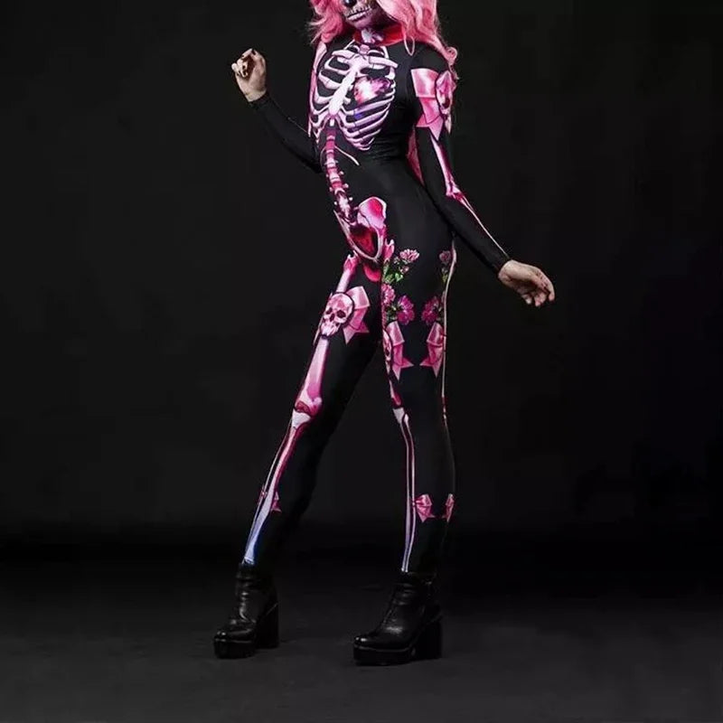 Advbridge Rose Skeleton Adult Kids Scary Costume Halloween Dress Cosplay Sexy Jumpsuit Carnival Party Baby Girl Rompers Day of The Dead