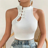 Advbridge-New Hollow Out Knitted Cross Halter Tops Y2k Camisole Women Spring Casual Summer Solid Tank Tops Sleeveless Sexy Crop Tops White