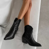Advbridge New Women Western Ankle Boots Female Fashion Platform Pointed Toe Designer Shoes Slip-On High Heels Ladies Retro Pumps