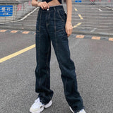 ADVBRIDGE  Harajuku Ripped High Waist Jeans Streetwear Patchwork Baggy Denim Pants Dark Gray Straight Trouser Female Denim Pants